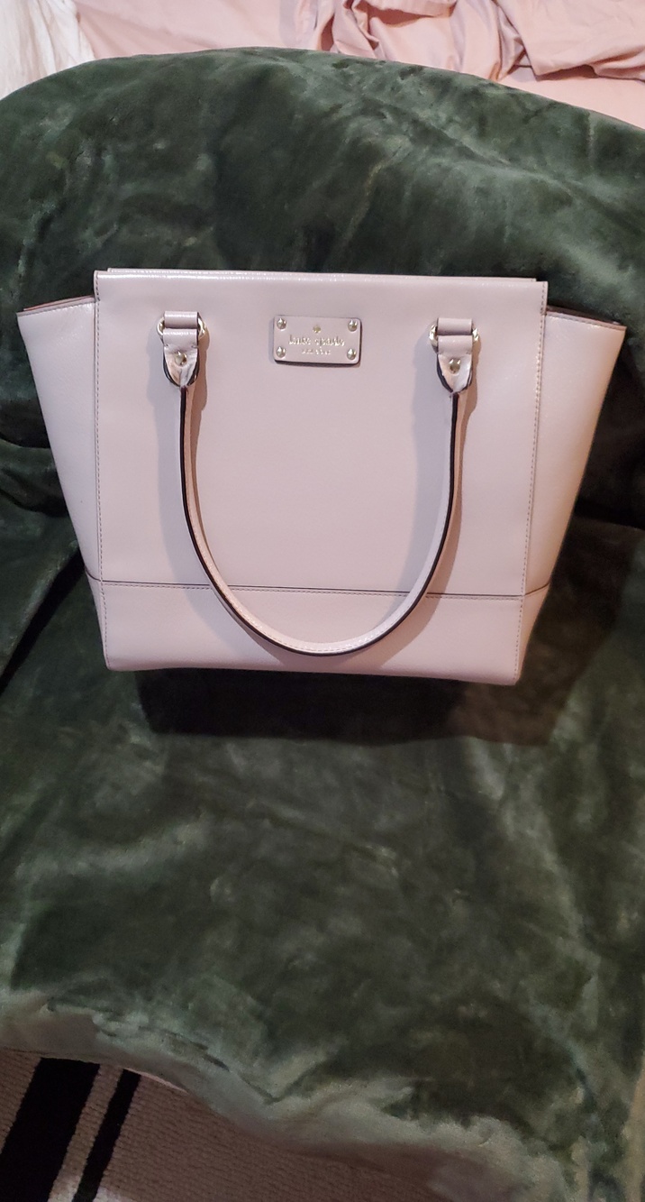 kate spade pale mauve leather tote with logo plaque